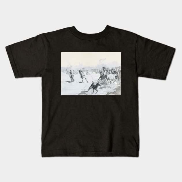 Indians Herding Wild Horses - Vintage Western American Art Kids T-Shirt by Click Here For More